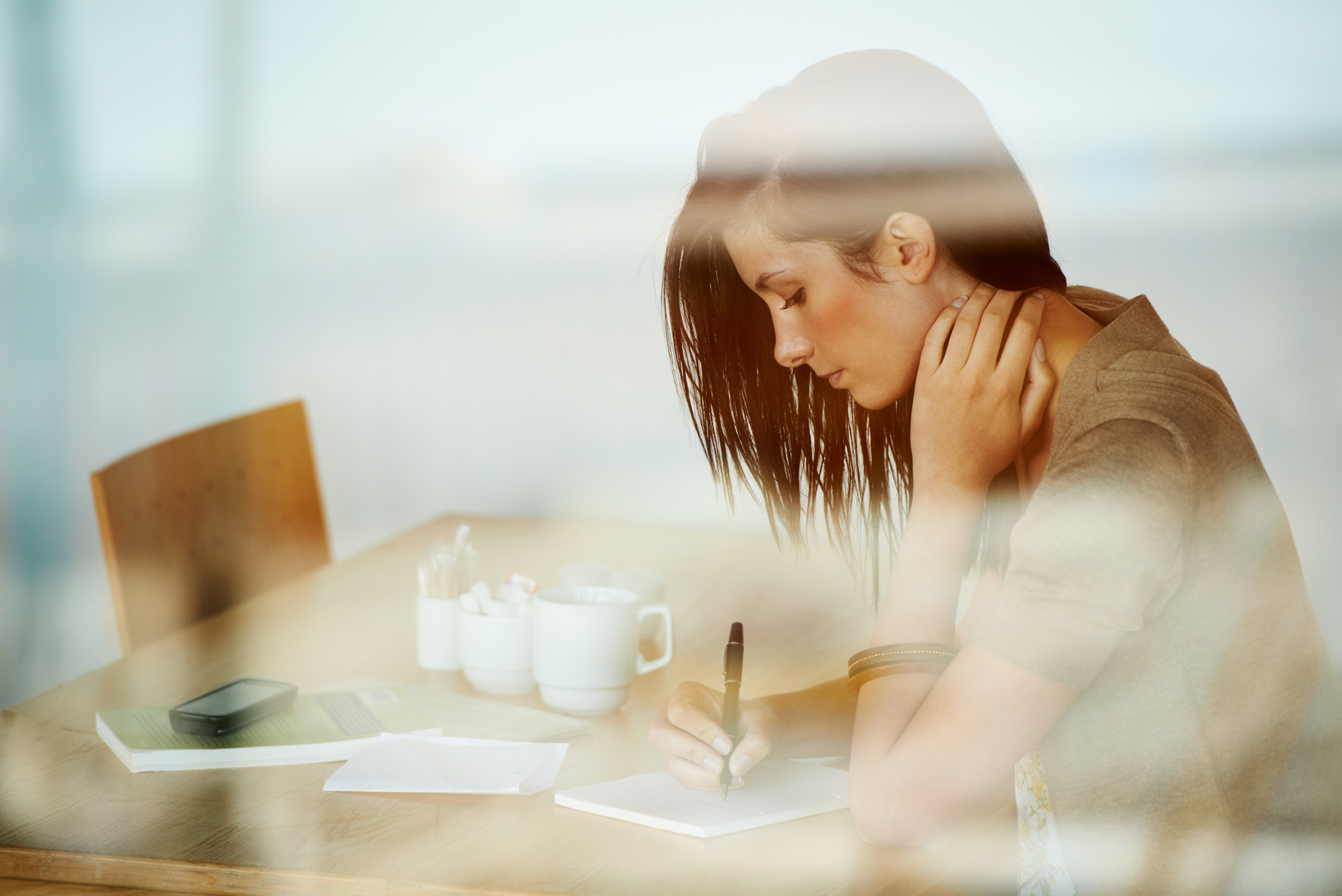 Keeping Her Journal up-to-Date. Attractive Young Woman Journalli